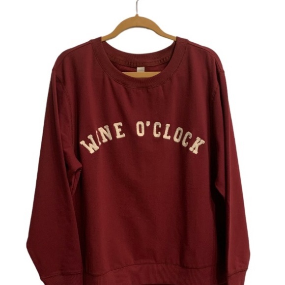SWEATSHIRT Green Tea Women’s Burgundy WINE O CLOCK Long Sleeve Sweatshirt - Picture 2 of 10